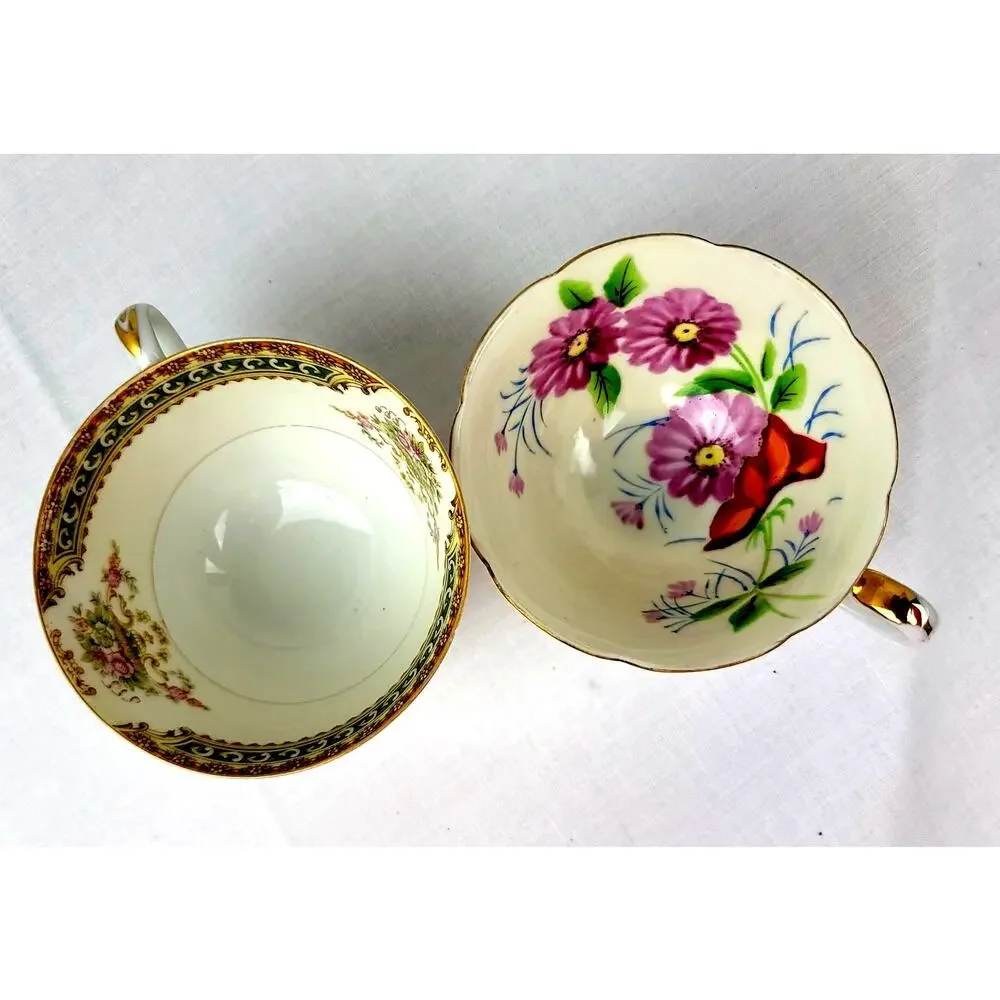 VNTG Teacups Hand Painted Both Marked Occupied Japan Adline China and Usagco